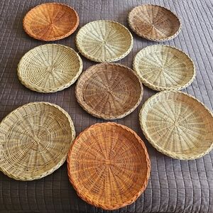 Collection 9-Piece Handcrafted Woven Wicker Boho Wall Decor Colorful Home Deco